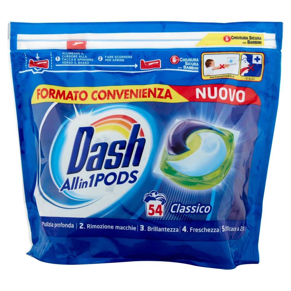Dash PODS Allin1 Detersivo Lavatrice in Capsule Classico 54 Lavaggi
